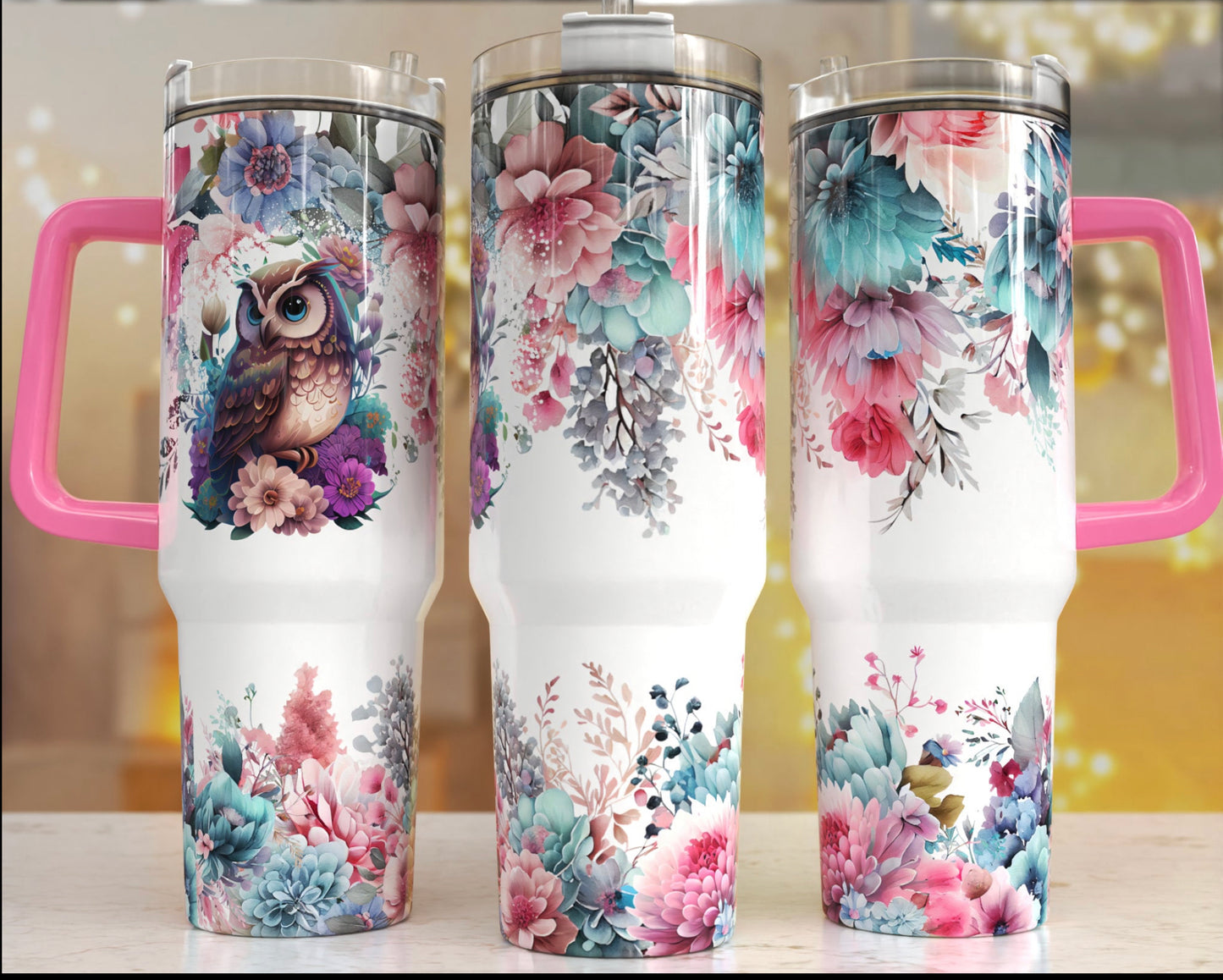 3D Pink Flower Tumbler