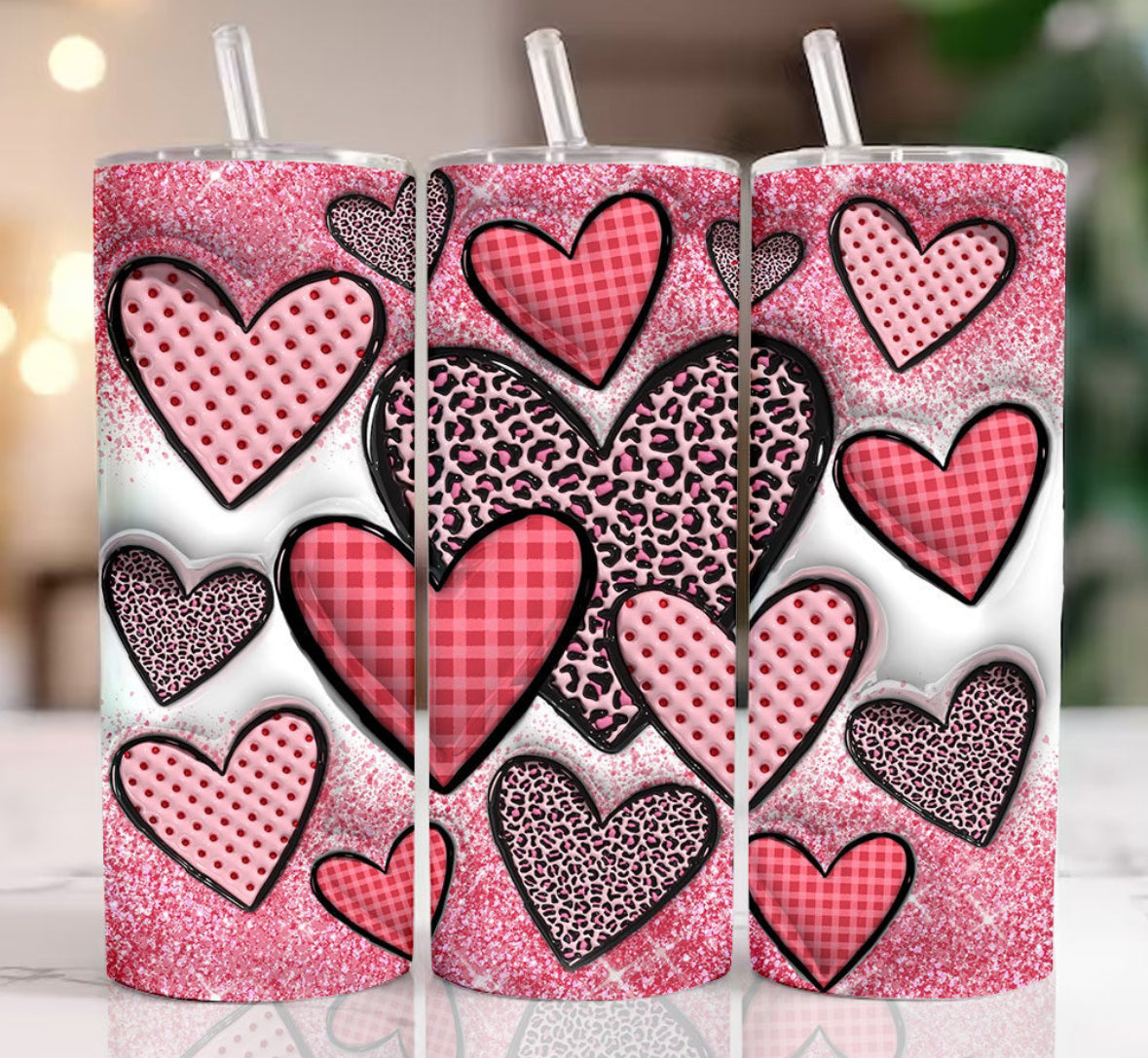 3D Heart Skinny Tumbler